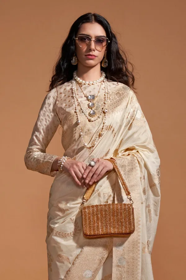 Beige_Premium_Georgette_Saree_With_Blouse_Piece_For_Women_&_Girls