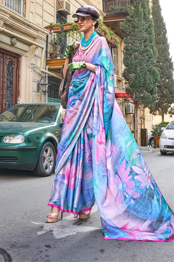 Multicolor_Blue_Premium_Printed_Satin_Saree_With_Blouse_Piece_For_Women_&_Girls