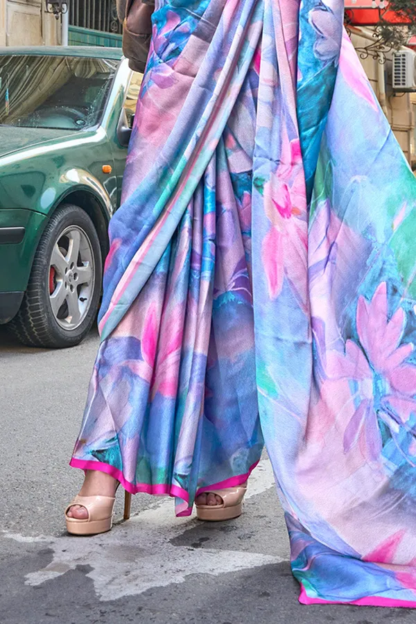 Multicolor_Blue_Premium_Printed_Satin_Saree_With_Blouse_Piece_For_Women_&_Girls
