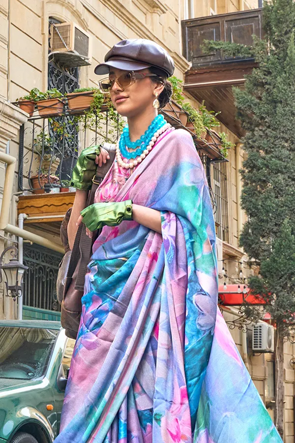 Multicolor_Blue_Premium_Printed_Satin_Saree_With_Blouse_Piece_For_Women_&_Girls