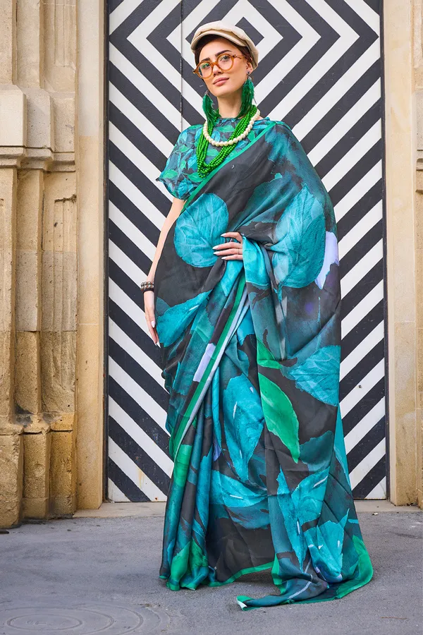 Multicolor_Blue_Premium_Printed_Satin_Saree_With_Blouse_Piece_For_Women_&_Girls