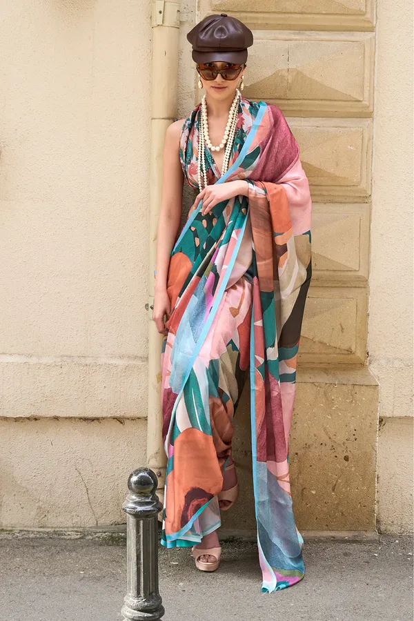 Multicolor_Premium_Printed_Satin_Saree_With_Blouse_Piece_For_Women_&_Girls