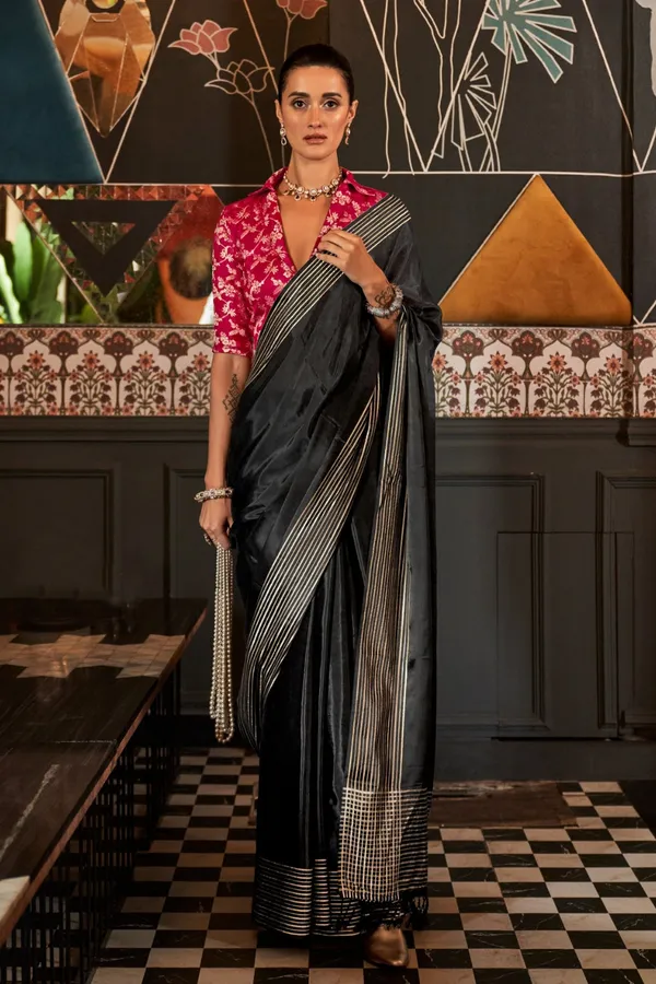 Dark_Black_Premium_Viscose_Saree_With_Blouse_Piece_For_Women_&_Girls