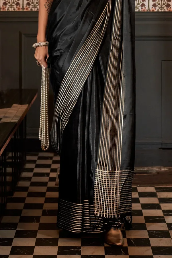 Dark_Black_Premium_Viscose_Saree_With_Blouse_Piece_For_Women_&_Girls