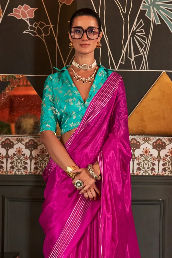 Flamingo_Pink_Premium_Viscose_Saree_With_Blouse_Piece_For_Women_&_Girls
