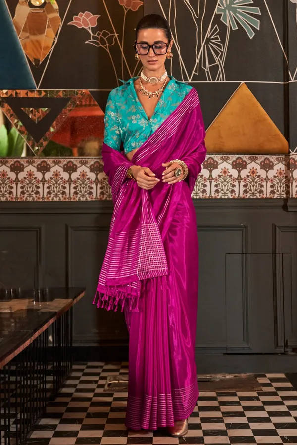 Flamingo_Pink_Premium_Viscose_Saree_With_Blouse_Piece_For_Women_&_Girls