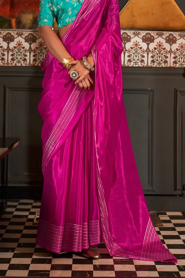 Flamingo_Pink_Premium_Viscose_Saree_With_Blouse_Piece_For_Women_&_Girls