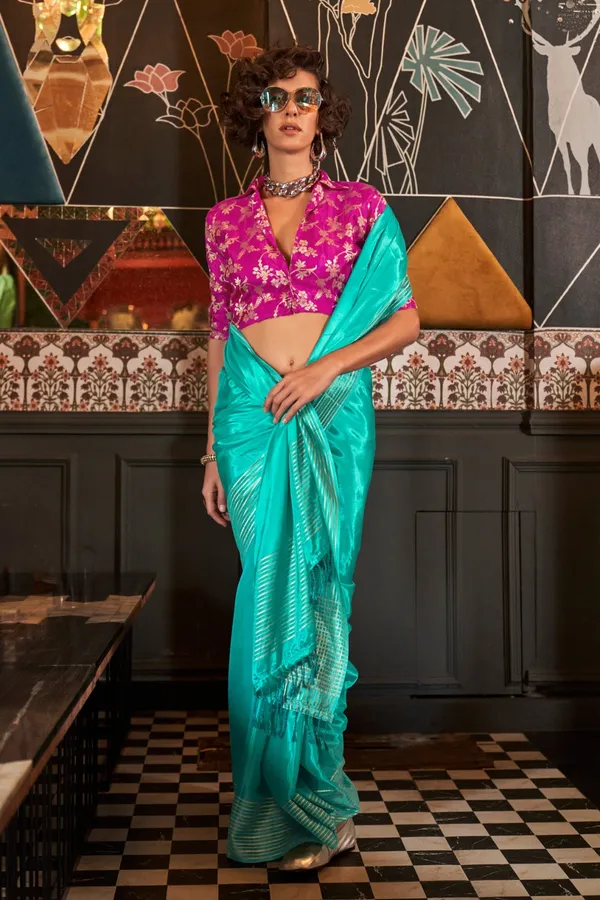 Deep_Blue_Premium_Viscose_Saree_With_Blouse_Piece_For_Women_&_Girls