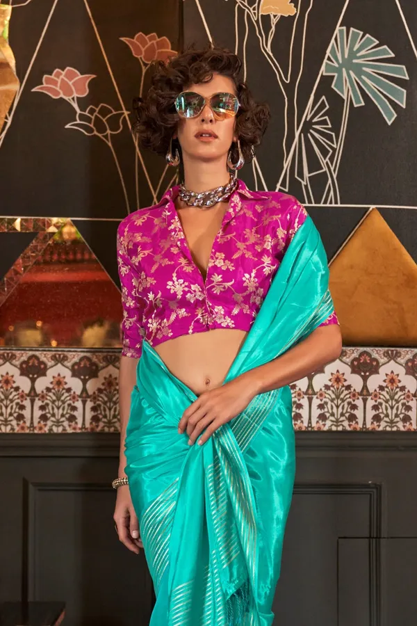 Deep_Blue_Premium_Viscose_Saree_With_Blouse_Piece_For_Women_&_Girls