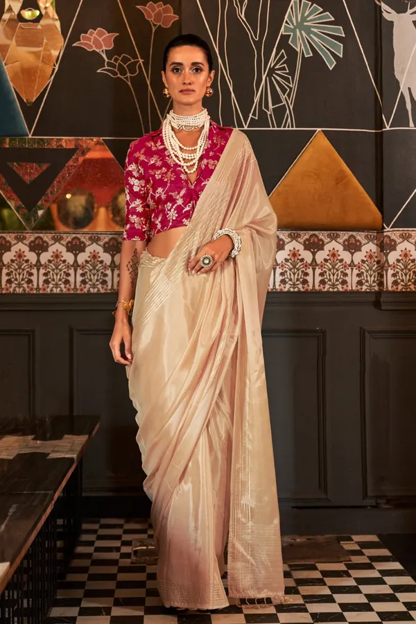 Cream_White_Premium_Viscose_Saree_With_Blouse_Piece_For_Women_&_Girls