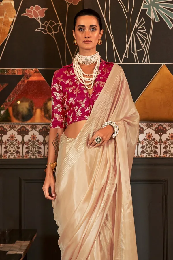 Cream_White_Premium_Viscose_Saree_With_Blouse_Piece_For_Women_&_Girls