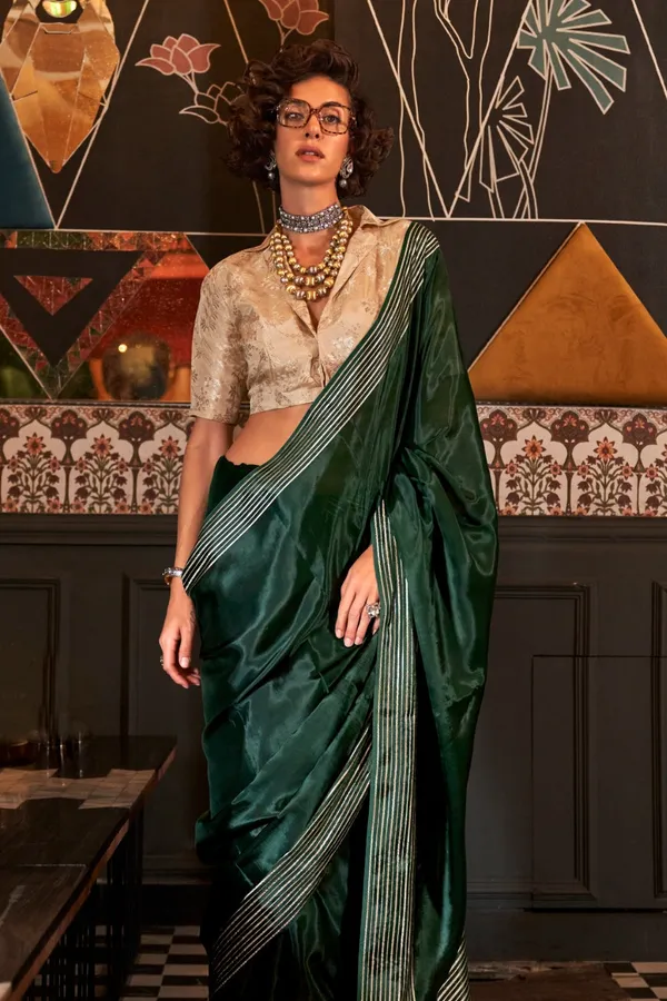 Forest_Green_Premium_Viscose_Saree_With_Blouse_Piece_For_Women_&_Girls