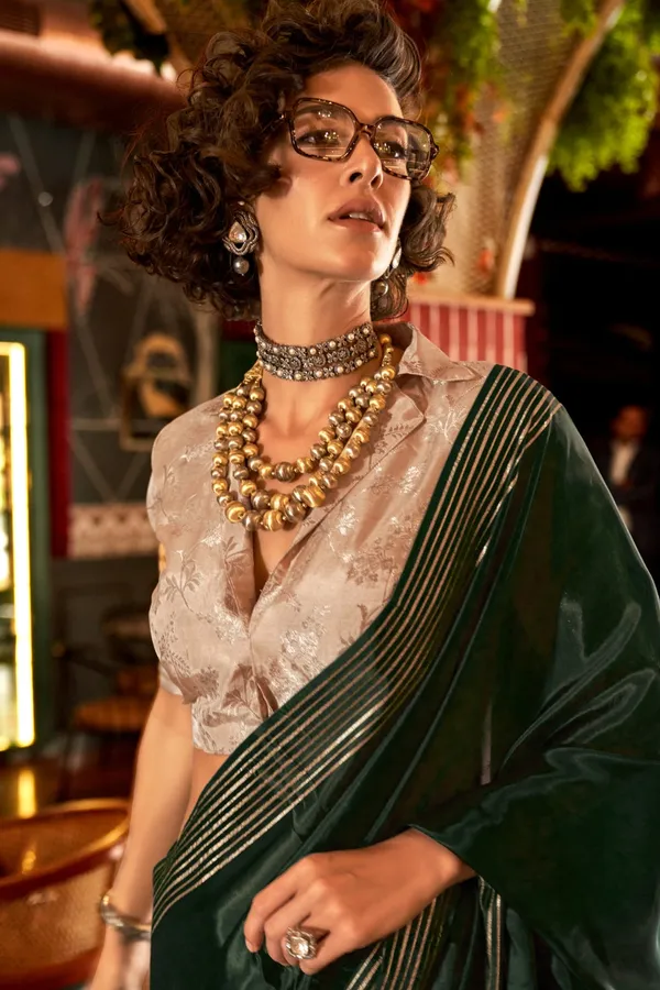 Forest_Green_Premium_Viscose_Saree_With_Blouse_Piece_For_Women_&_Girls
