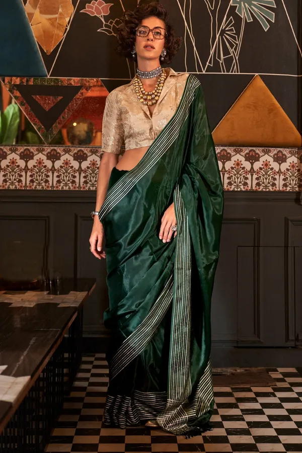 Forest_Green_Premium_Viscose_Saree_With_Blouse_Piece_For_Women_&_Girls
