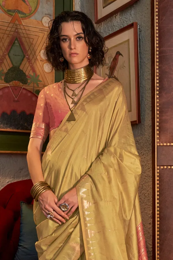 Yellow_Premium_Tussar_Silk_With_Blouse_Piece_For_Women_&_Girls