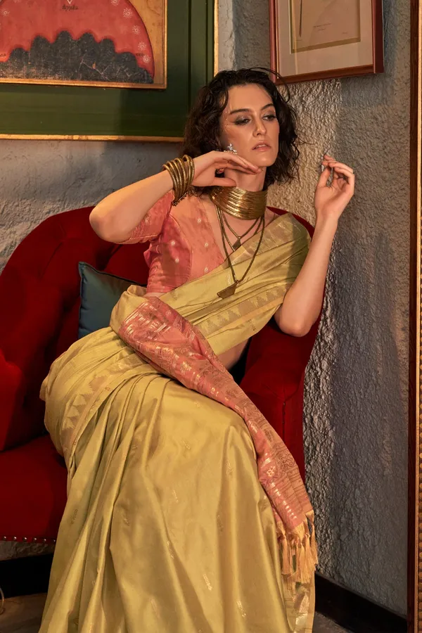 Yellow_Premium_Tussar_Silk_With_Blouse_Piece_For_Women_&_Girls