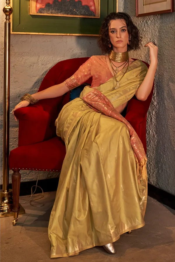 Yellow_Premium_Tussar_Silk_With_Blouse_Piece_For_Women_&_Girls