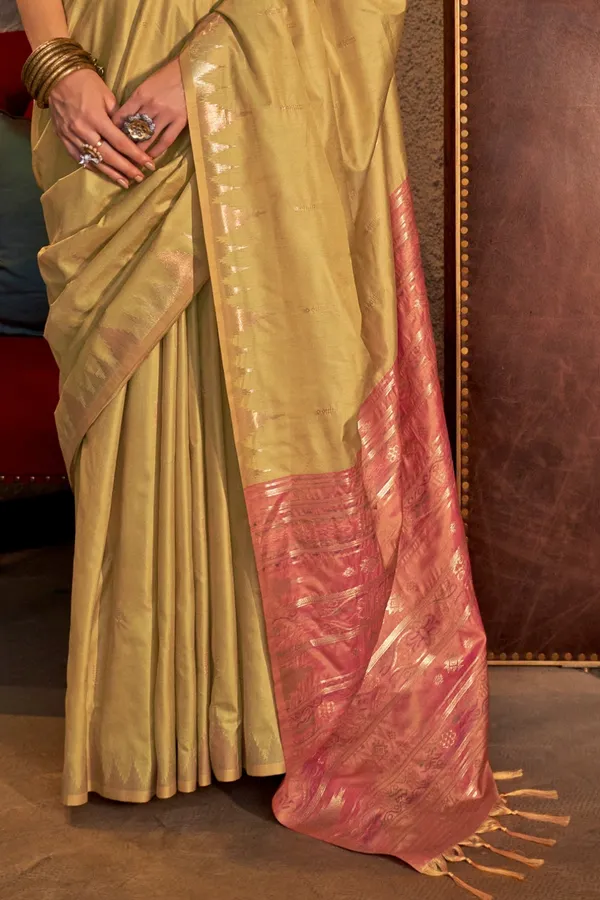 Yellow_Premium_Tussar_Silk_With_Blouse_Piece_For_Women_&_Girls