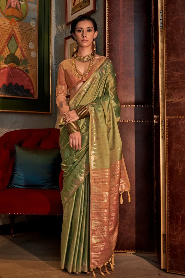 Golden_Premium_Tussar_Silk_With_Blouse_Piece_For_Women_&_Girls