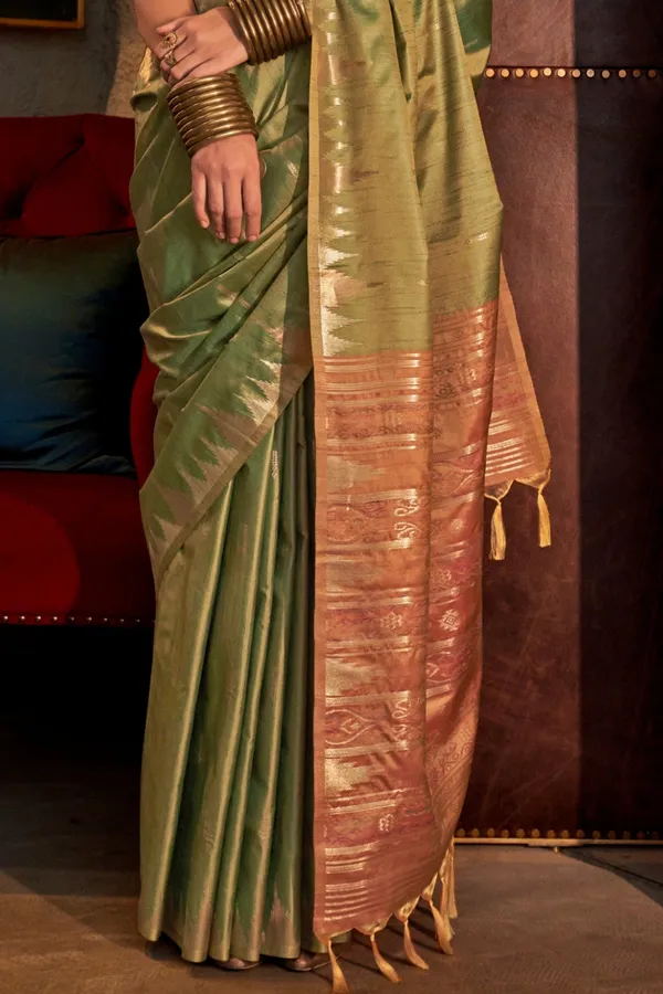 Golden_Premium_Tussar_Silk_With_Blouse_Piece_For_Women_&_Girls