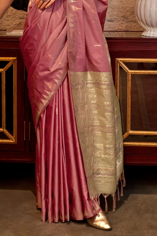 Pink_Premium_Tussar_Silk_With_Blouse_Piece_For_Women_&_Girls