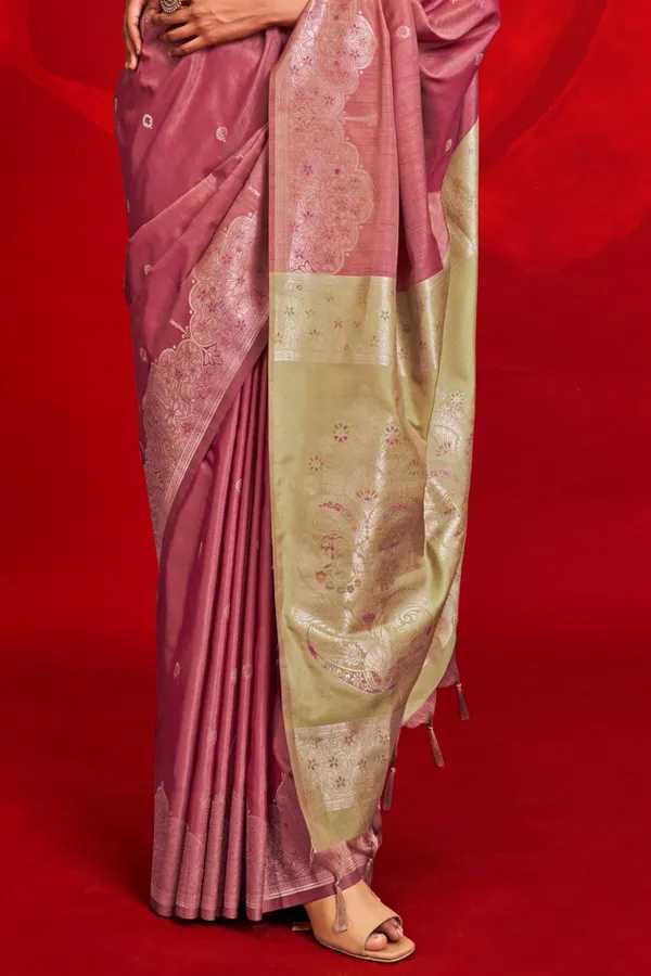 Pink_Premium_Tussar_Banarasi_Silk_With_Blouse_Piece_For_Women_&_Girls