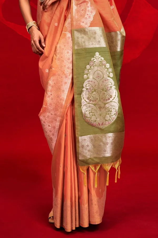 Orange_Premium_Tussar_Banarasi_Silk_With_Blouse_Piece_For_Women_&_Girls