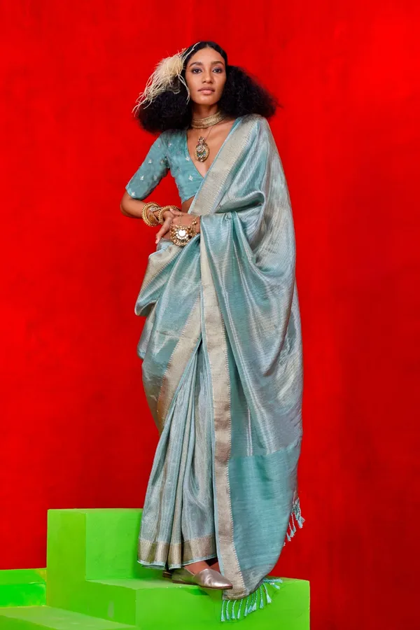 Teal_Blue_Premium_Pure_Viscose_Saree_With_Blouse_Piece_For_Women_&_Girls