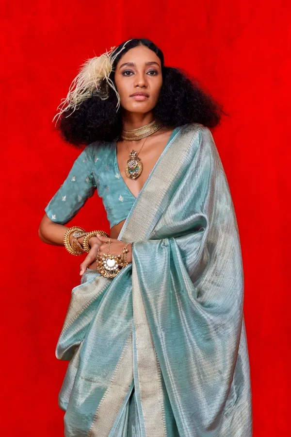 Teal_Blue_Premium_Pure_Viscose_Saree_With_Blouse_Piece_For_Women_&_Girls