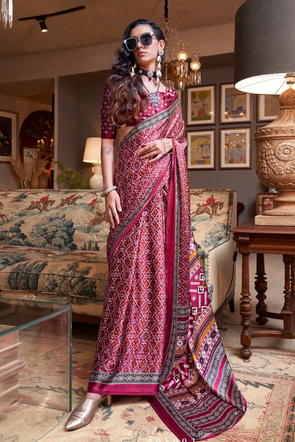 Pink_Premium_Satin_Saree_With_Blouse_Piece_For_Women_&_Girls