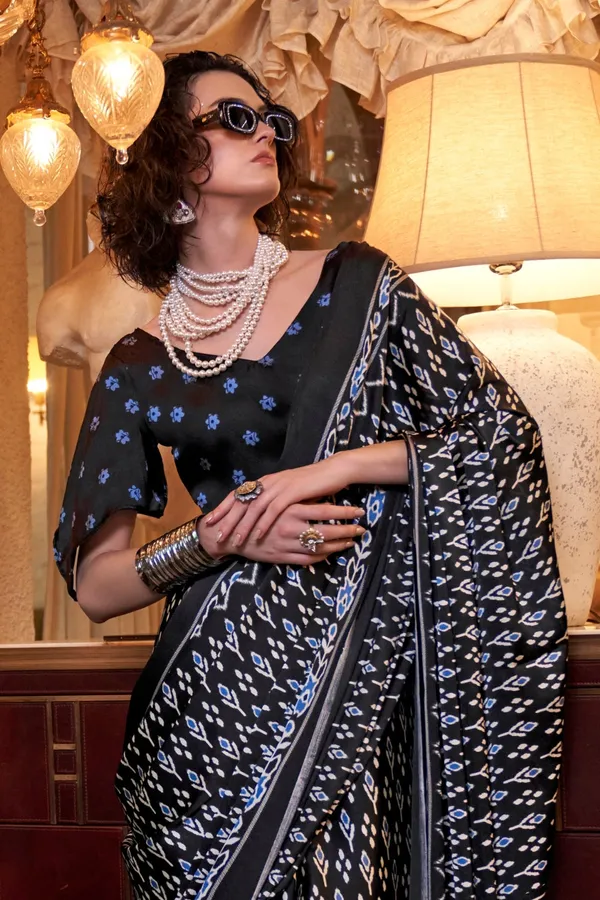 Black_Premium_Satin_Saree_With_Blouse_Piece_For_Women_&_Girls