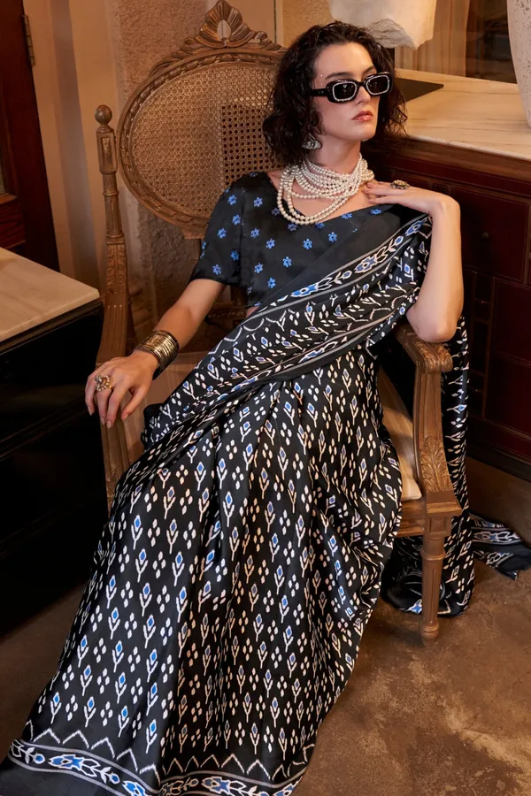 Black_Premium_Satin_Saree_With_Blouse_Piece_For_Women_&_Girls