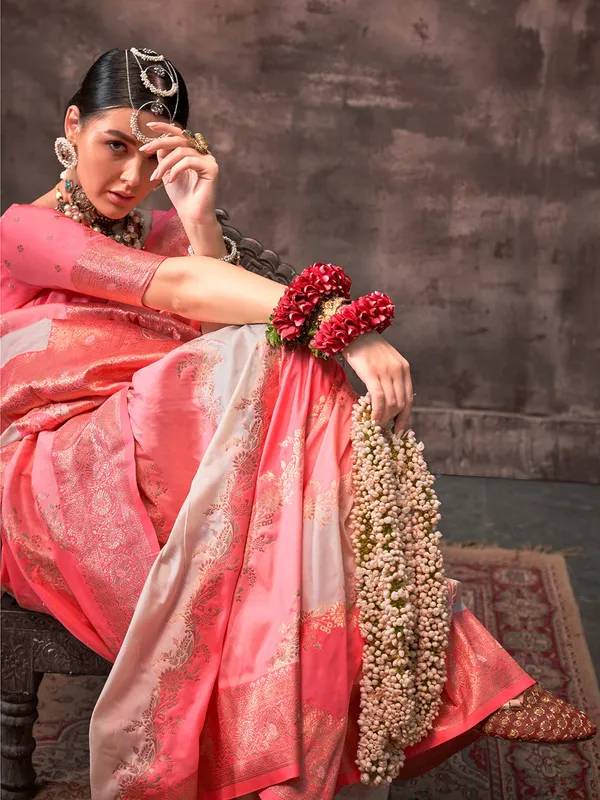 Peach_Premium_Silk_With_Blouse_Piece_For_Women_&_Girls
