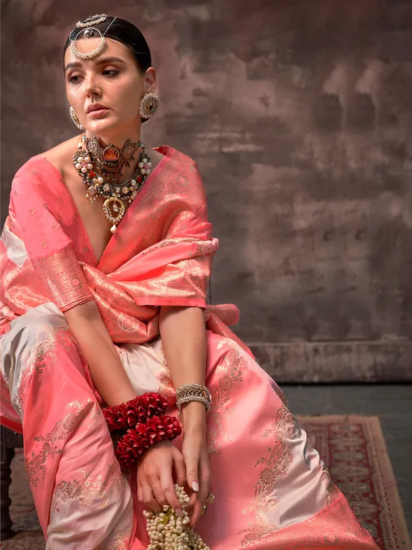 Peach_Premium_Silk_With_Blouse_Piece_For_Women_&_Girls