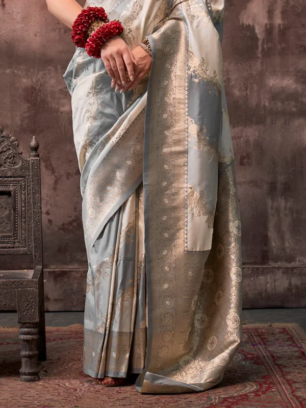 Grey_Premium_Silk_With_Blouse_Piece_For_Women_&_Girls