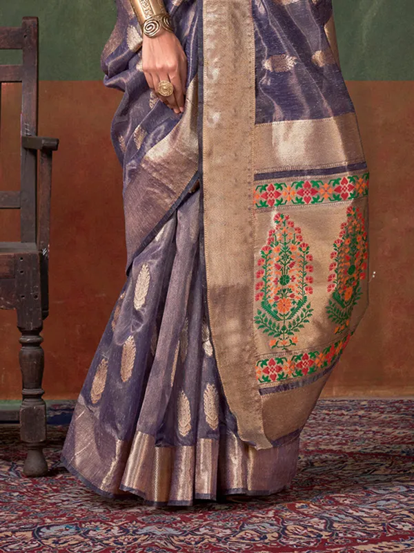 Purple_Premium_Paithani_Tissue_Silk_With_Blouse_Piece_For_Women_&_Girls