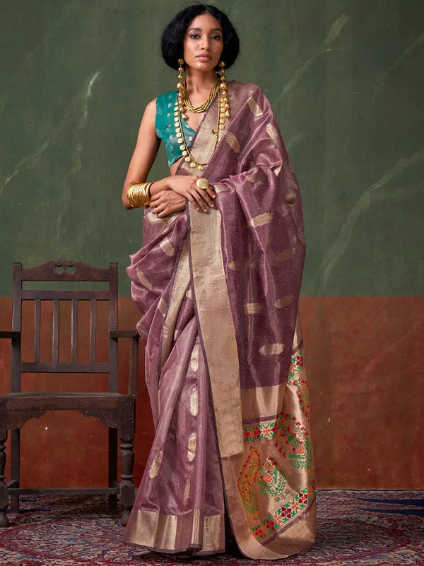 Purple_Premium_Paithani_Tissue_Silk_With_Blouse_Piece_For_Women_&_Girls