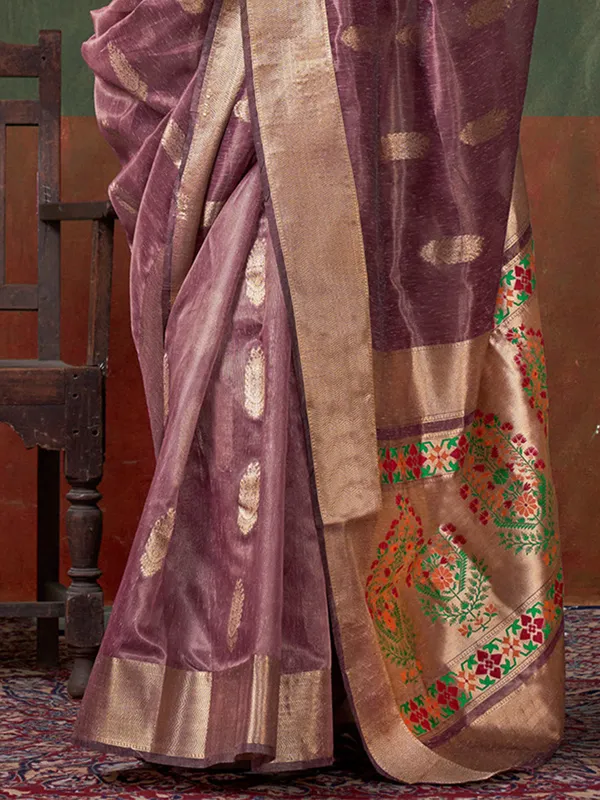Purple_Premium_Paithani_Tissue_Silk_With_Blouse_Piece_For_Women_&_Girls
