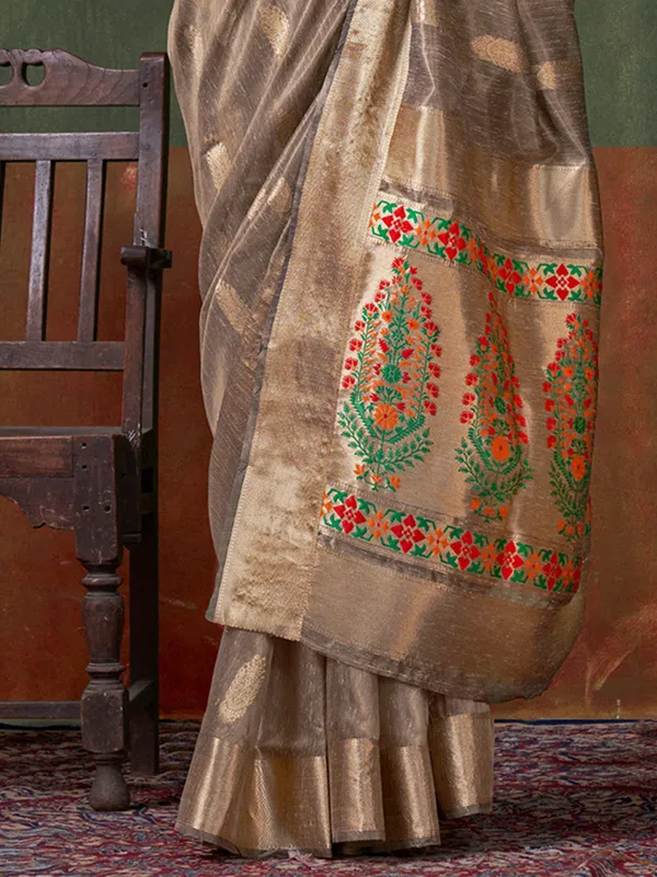 Gold_Premium_Paithani_Tissue_Silk_With_Blouse_Piece_For_Women_&_Girls