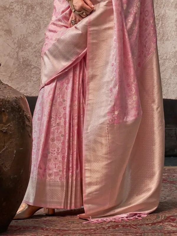 Pink_Premium_Satin_Silk_With_Blouse_Piece_For_Women_&_Girls