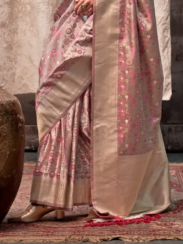 Peach_Premium_Satin_Silk_With_Blouse_Piece_For_Women_&_Girls