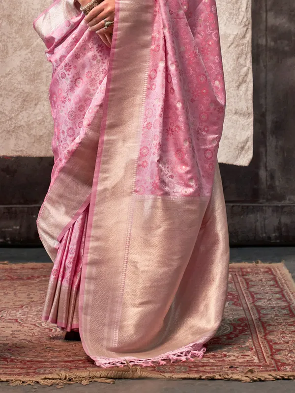Pink_Premium_Satin_Silk_With_Blouse_Piece_For_Women_&_Girls