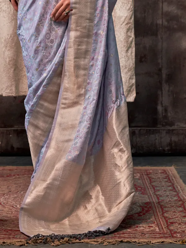 Blue_Premium_Satin_Silk_With_Blouse_Piece_For_Women_&_Girls
