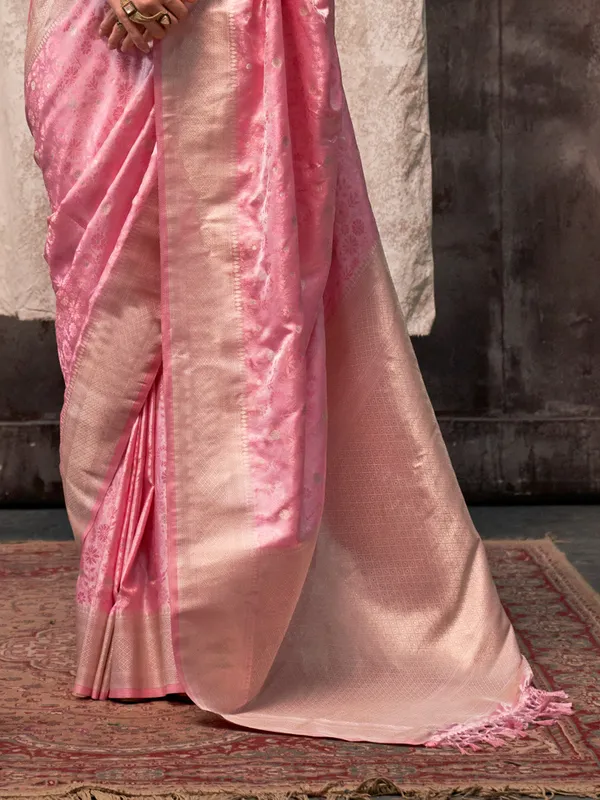 Pink_Premium_Satin_Silk_With_Blouse_Piece_For_Women_&_Girls