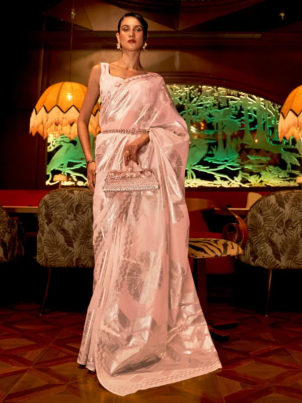 Light_Pink_Premium_Organza_Saree_With_Blouse_Piece_For_Women_&_Girls