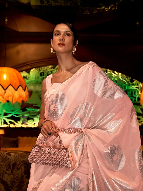 Light_Pink_Premium_Organza_Saree_With_Blouse_Piece_For_Women_&_Girls