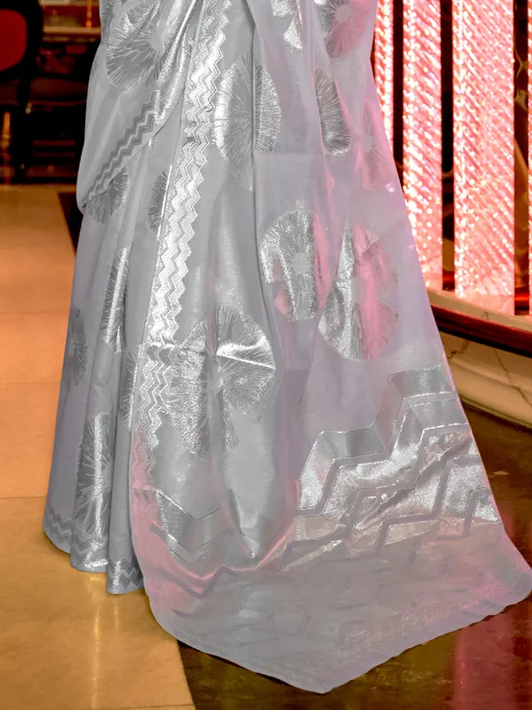 Light_Grey_Premium_Organza_Saree_With_Blouse_Piece_For_Women_&_Girls