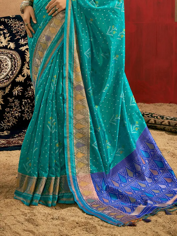 Sky_Blue_Premium_Patola_Saree_With_Blouse_Piece_For_Women_&_Girls