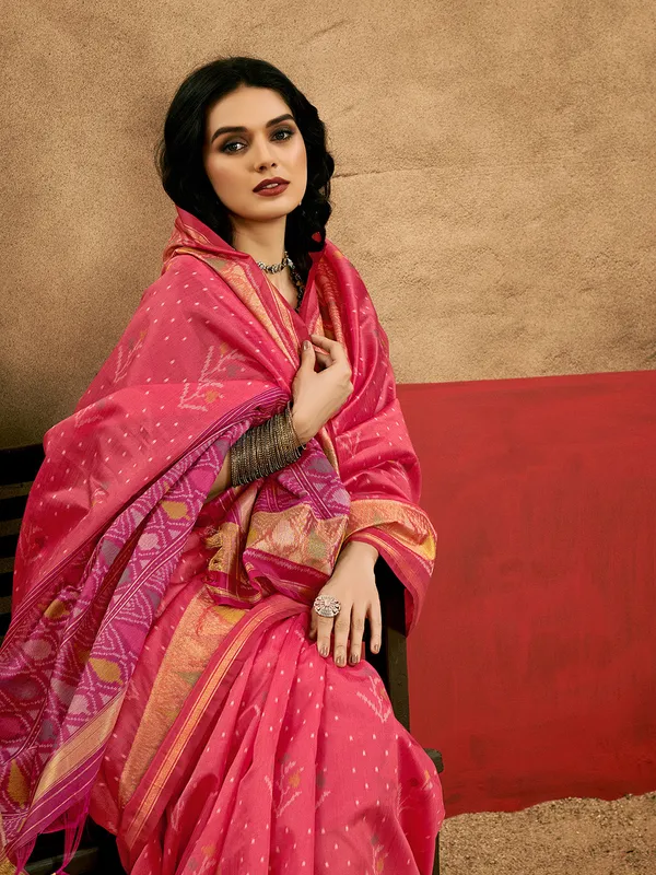 Cherry_Pink_Premium_Patola_Saree_With_Blouse_Piece_For_Women_&_Girls