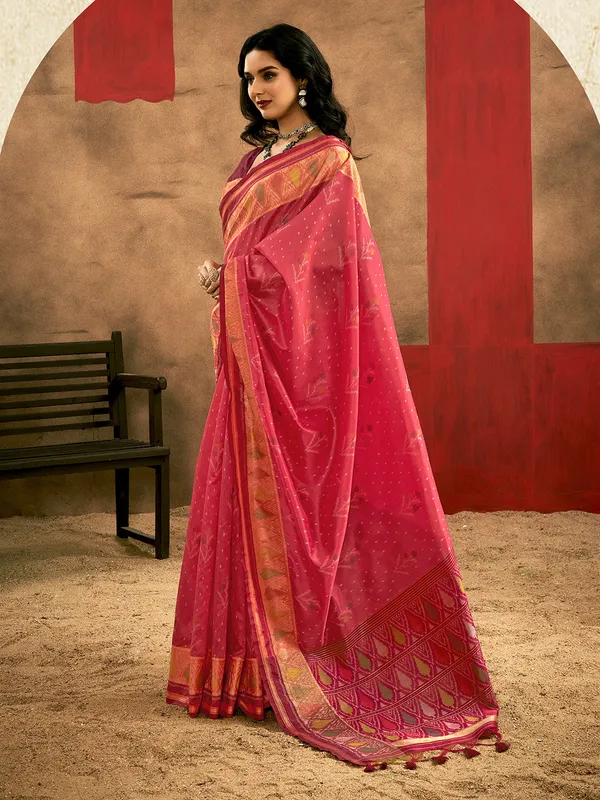 Cherry_Pink_Premium_Patola_Saree_With_Blouse_Piece_For_Women_&_Girls